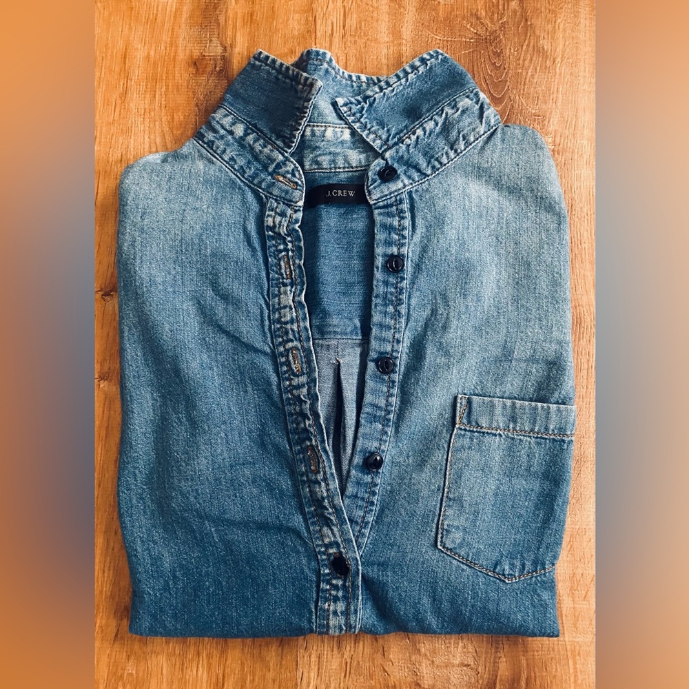 Sm/Med Blue Denim Half-Button Down Long Sleeve Shirt